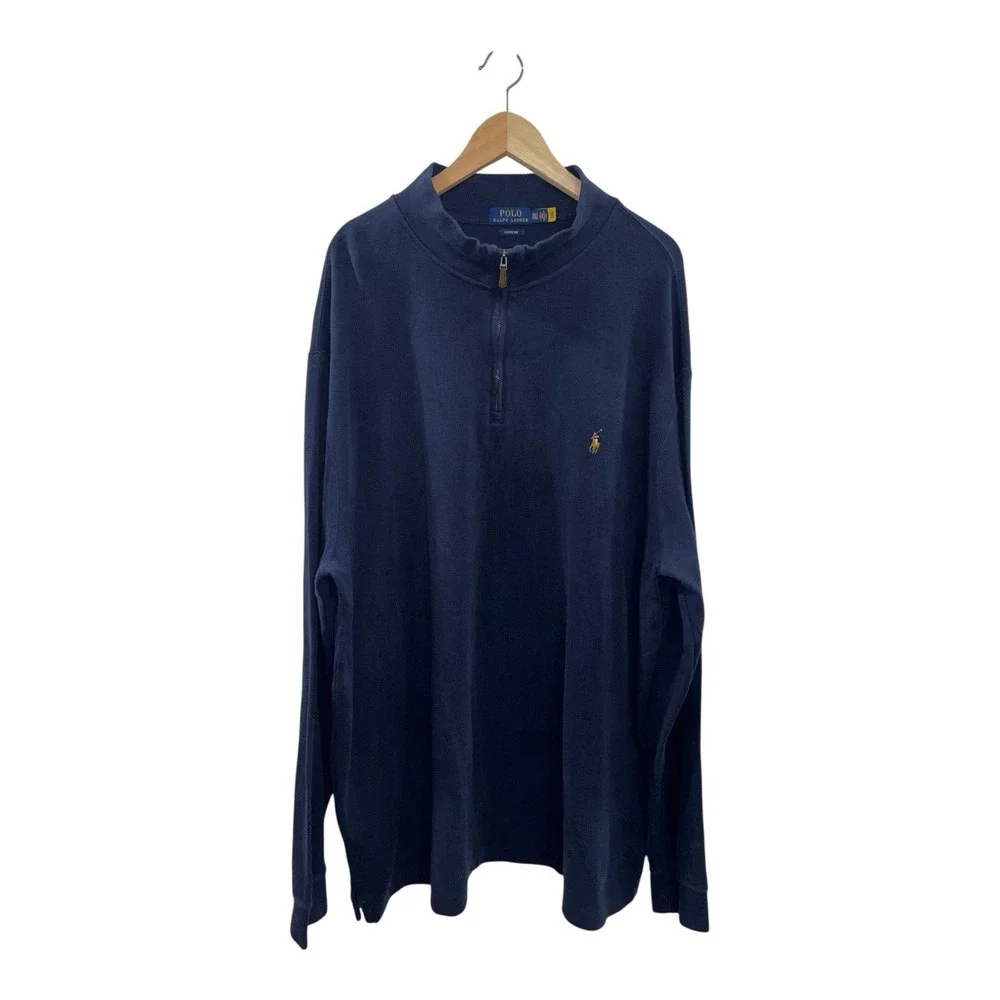 Polo Ralph Lauren Men's 3XLT Navy Blue Estate Rib Quarter Zip Pullover‎ Sweater